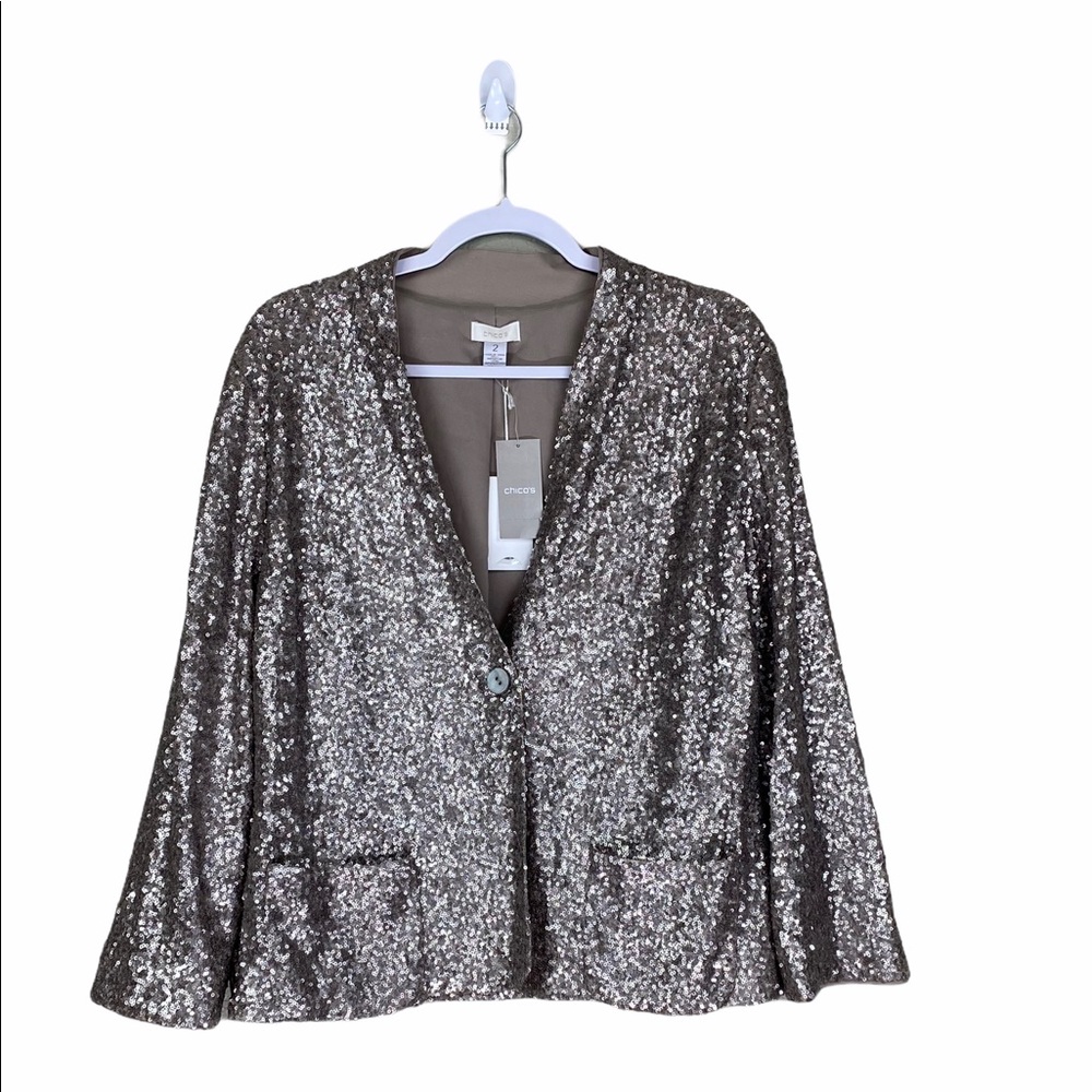 Chico's Metallic Pewter Sequins Blazer - Picture 1 of 4